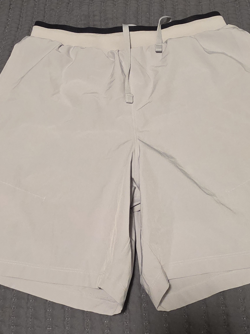 Fabletics Men's Light Gray Athletic Shorts with Black Waistband